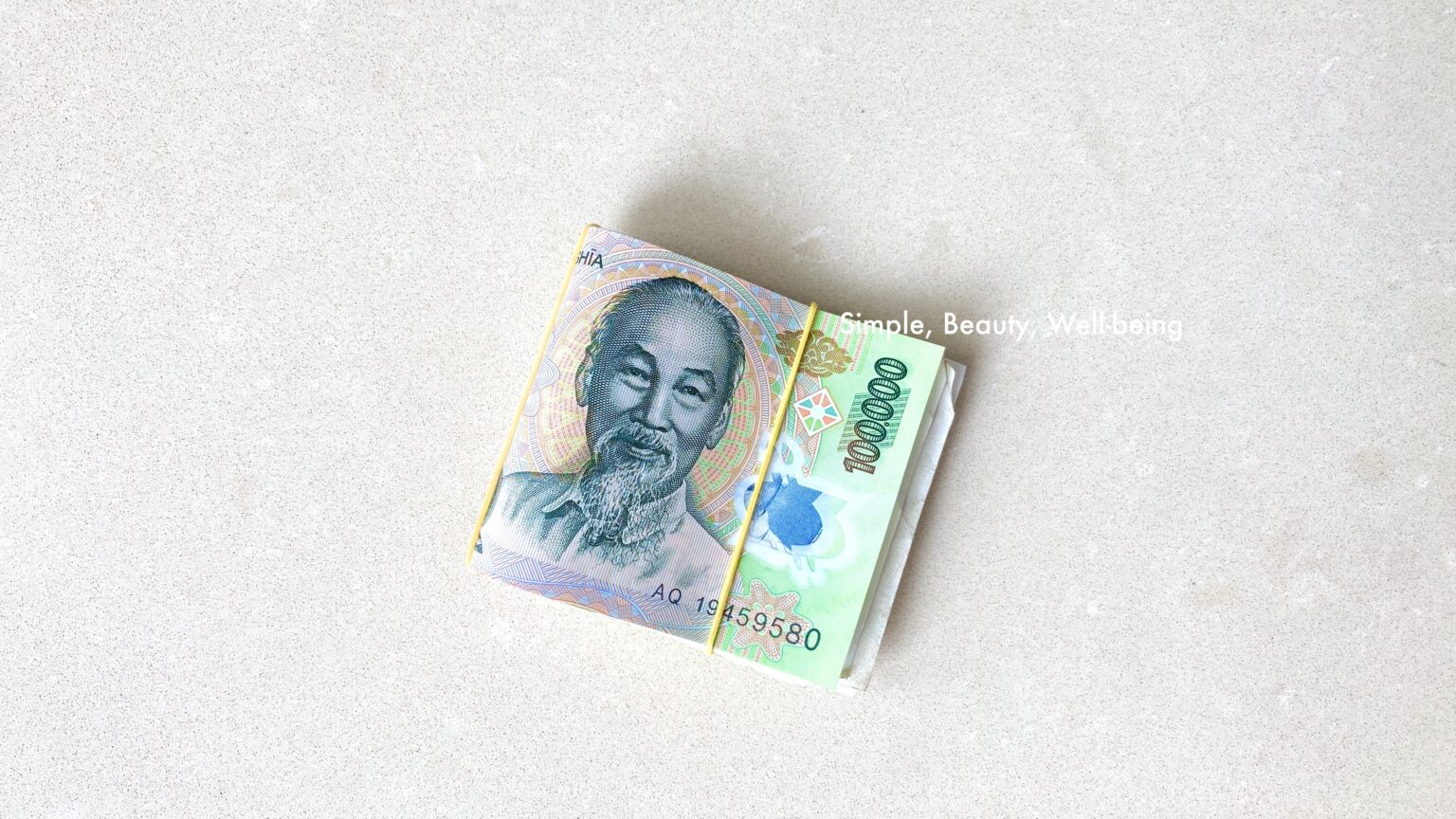輪ゴムで留めたベトナム紙幣