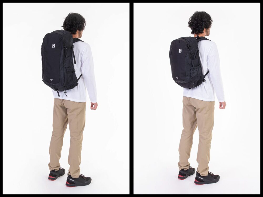 ミレーのクーラ40Lと30Lを背負った時のサイズ比較